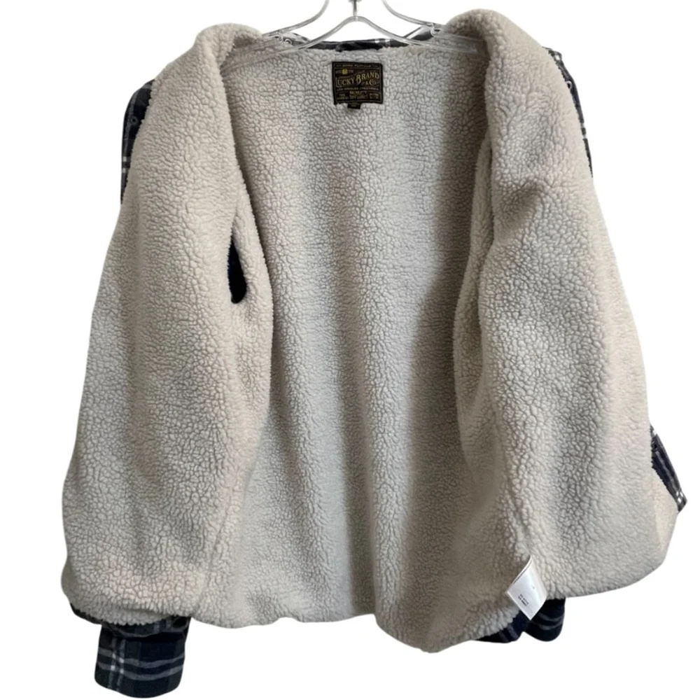 Lucky Brand Sherpa-Lined Plaid Flannel Jacket - Blue and Gray, Size Men’s Large - Picture 7 of 15